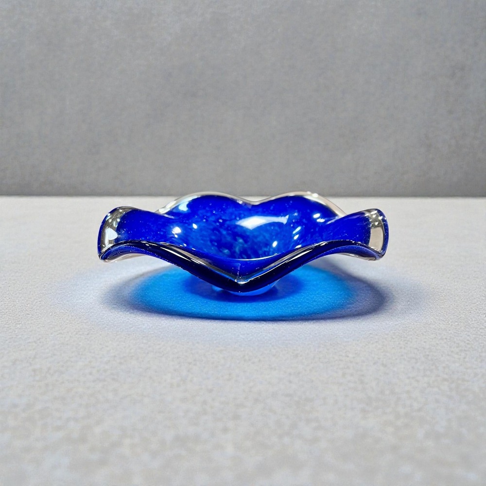 Cobalt Blue Swirl Glass Trinket Dish Candy Bowl Decorative Accent